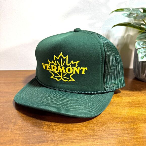 Vintage Vermont Snapback Hat Baseball Cap Adjustable Green Trucker Mesh Maple - Picture 1 of 5